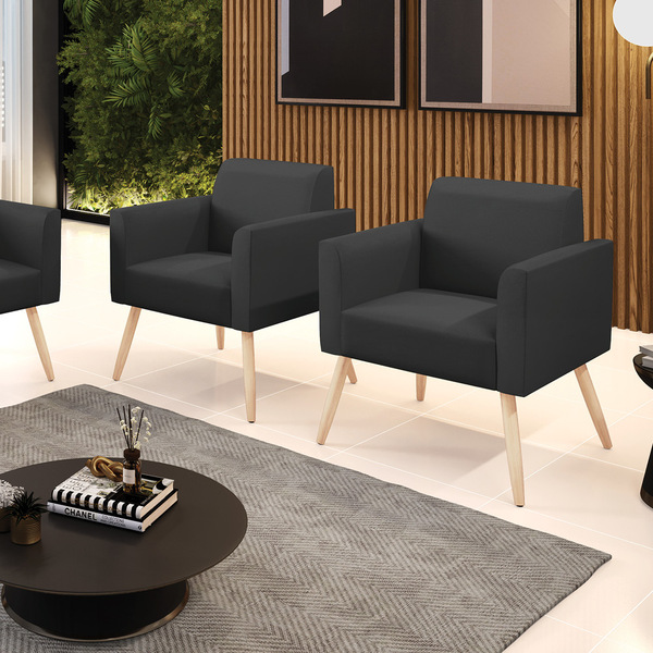 Kit 2 Poltronas Pés Palito Natural Marisa Corino Preto