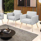 Kit 2 Poltronas Pés Palito Natural Marisa Linho - A05 Cinza