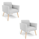 Kit 2 Poltronas Pés Palito Natural Marisa Linho - A05 Cinza