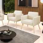 Kit 2 Poltronas Pés Palito Natural Marisa Linho - A19 Bege