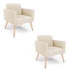 Kit 2 Poltronas Pés Palito Natural Marisa Linho - A19 Bege