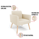 Kit 2 Poltronas Pés Palito Natural Marisa Linho Bege A19 D03