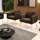 Kit 2 Poltronas Pés Palito Natural Marisa Suede Marrom