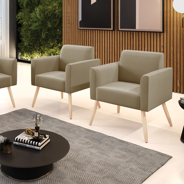 Kit 2 Poltronas Pés Palito Natural Marisa Suede - Marrom Rato