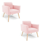 Kit 2 Poltronas Pés Palito Natural Marisa Suede - Rosa Bebê