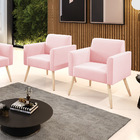 Kit 2 Poltronas Pés Palito Natural Marisa Suede - Rosa Bebê