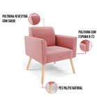 Kit 2 Poltronas Pés Palito Natural Marisa Suede Rosê D03 - D'