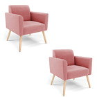 Kit 2 Poltronas Pés Palito Natural Marisa Suede Rosê D03 - D'