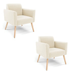 Kit 2 Poltronas Pés Palito Natural Marisa Veludo - Bege