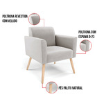 Kit 2 Poltronas Pés Palito Natural Marisa Veludo - Cinza