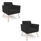 Kit 2 Poltronas Pés Palito Natural Marisa Veludo - Preto