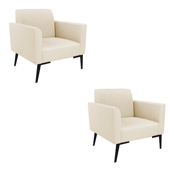 Kit 2 Poltronas Pés Villach Marisa Linho - A19 Bege