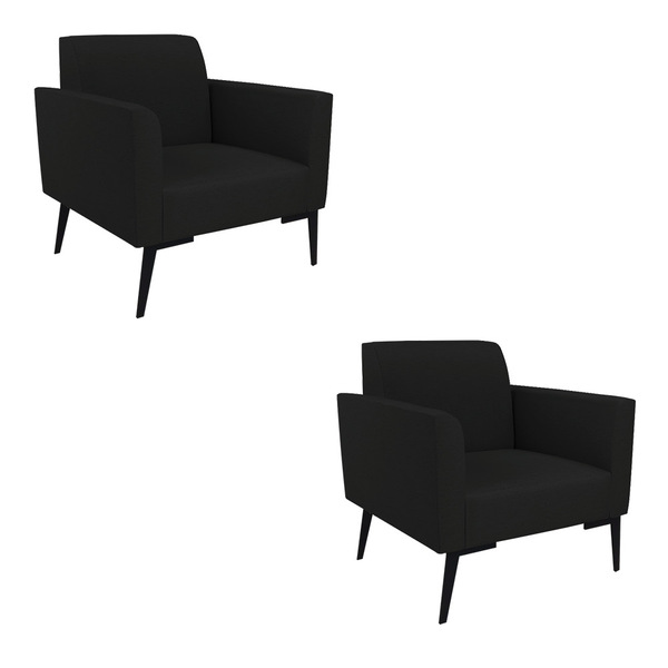 Kit 2 Poltronas Pés Villach Marisa Linho - A79 Preto