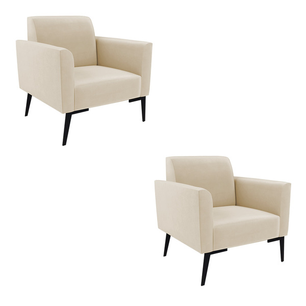 Kit 2 Poltronas Pés Villach Marisa Suede - Bege