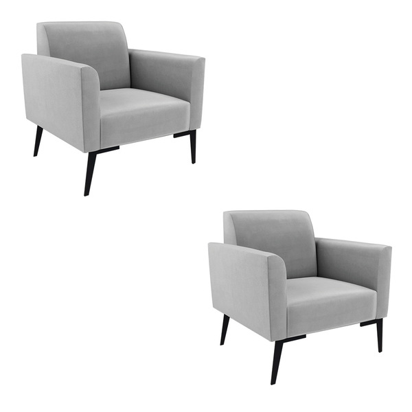 Kit 2 Poltronas Pés Villach Marisa Suede - Cinza