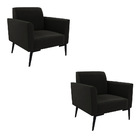 Kit 2 Poltronas Pés Villach Marisa Suede - Preto