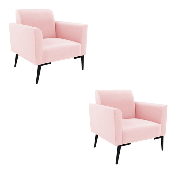 Kit 2 Poltronas Pés Villach Marisa Suede - Rosa Bebê