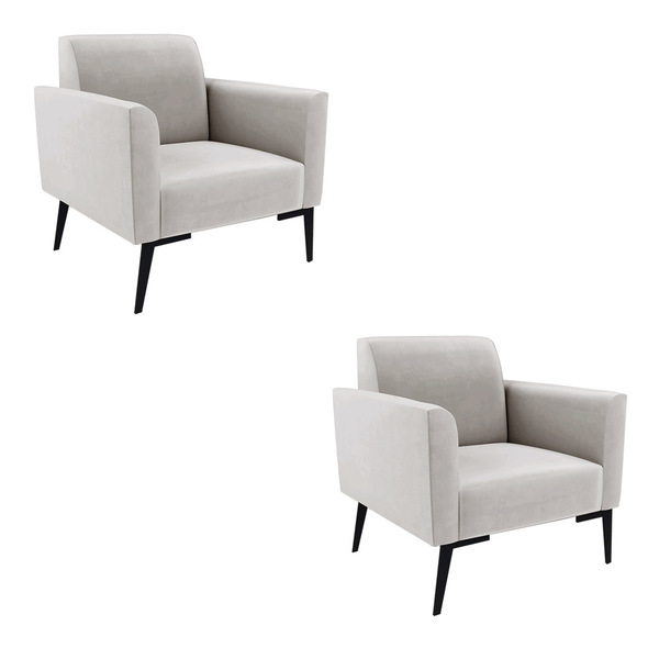 Kit 2 Poltronas Pés Villach Marisa Veludo - Cinza