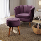 Kit 2 Poltronas Pétalas E Puff Pés De Madeira Decorativo Arie