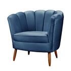 Kit 2 Poltronas Pétalas Pés De Madeira Decorativa Ariel Azul