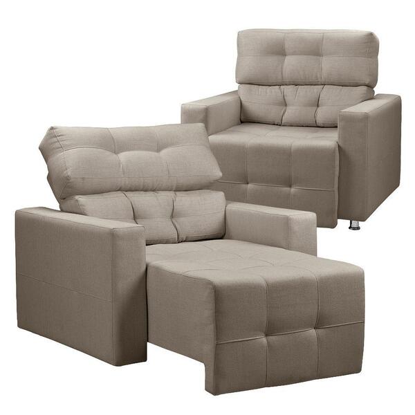 Kit 2 Poltronas Retrátil Jamaica Linho Capuccino