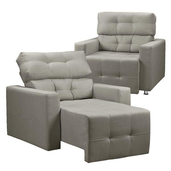 Kit 2 Poltronas Retrátil Reclinável Linho Carvalho