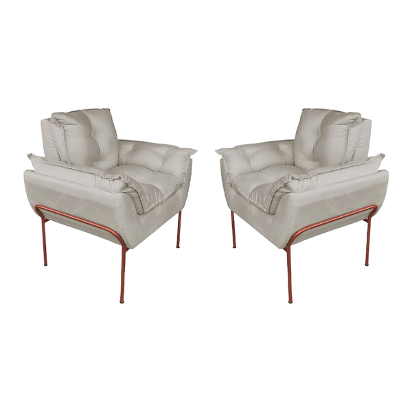 Kit 2 Poltronas Sala Base Cobre Suede Bege - Vallisa Decor