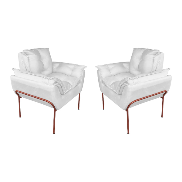 Kit 2 Poltronas Sala Base Cobre Suede Branco - Vallisa Decor