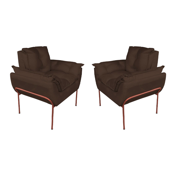 Kit 2 Poltronas Sala Base Cobre Suede Marrom - Vallisa Decor