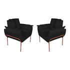 Kit 2 Poltronas Sala Base Cobre Suede Preto - Vallisa Decor