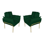 Kit 2 Poltronas Sala Base Dourada Suede Verde - Vallisa Decor