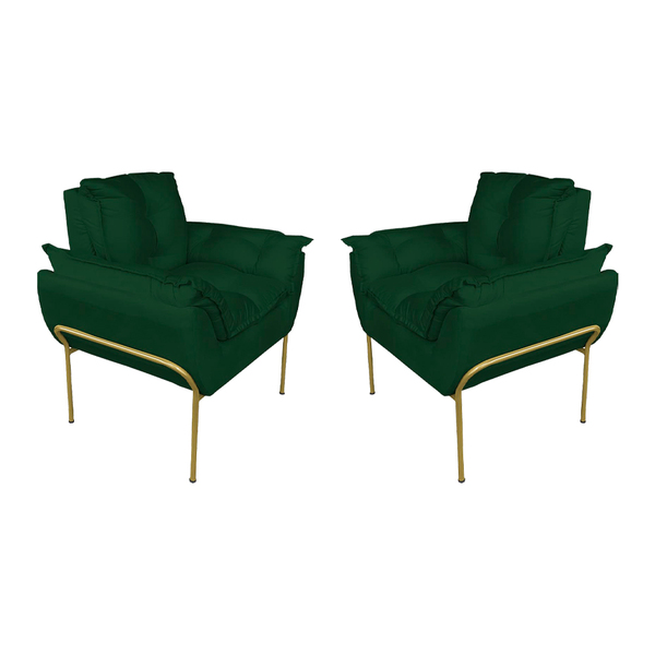 Kit 2 Poltronas Sala Base Dourada Suede Verde - Vallisa Decor