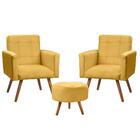 Kit 2 Poltronas Sala Com Puff Veludo Amarelo - Vs Decor