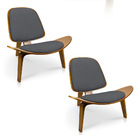 Kit 2 Poltronas Shell Corino Texturado Base De Madeira Castan