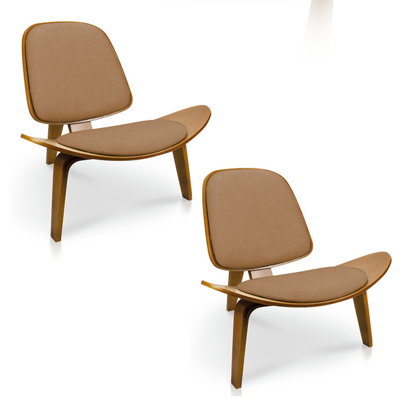 Kit 2 Poltronas Shell Corino Texturado Marrom Base De Madeira