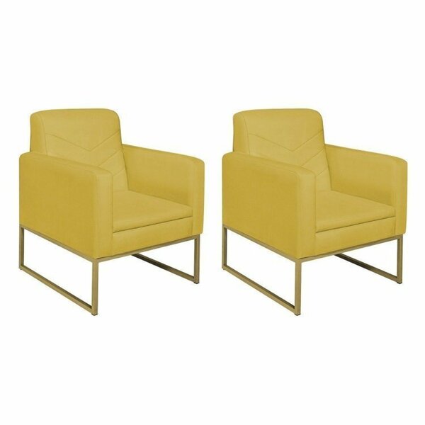 Kit 2 Poltronas Suede Base De Ferro Bali Amarelo/dourado