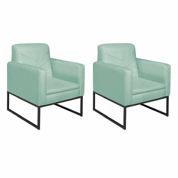 Kit 2 Poltronas Suede Base De Ferro Bali Azul Tiffany/preto