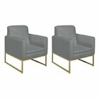 Kit 2 Poltronas Suede Base De Ferro Bali Cinza/dourado