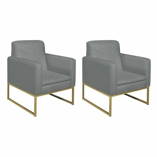 Kit 2 Poltronas Suede Base De Ferro Bali Cinza/dourado