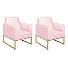 Kit 2 Poltronas Suede Base De Ferro Bali Rosa Bebê/dourado