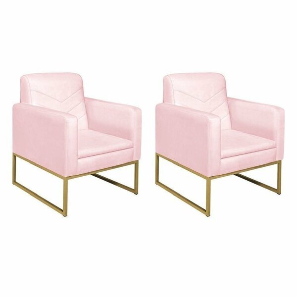 Kit 2 Poltronas Suede Base De Ferro Bali Rosa Bebê/dourado