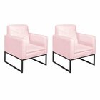 Kit 2 Poltronas Suede Base De Ferro Bali Rosa Bebê/preto