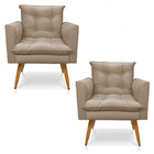 Kit 2 Poltronas Tais Suede Marrom Rato Pés Palito Castanho -