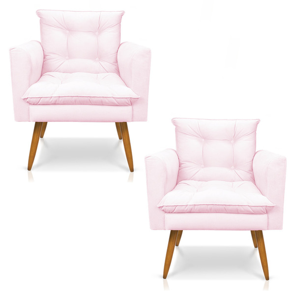 Kit 2 Poltronas Tais Suede Pés Palito Castanho - D'rossi - Ro