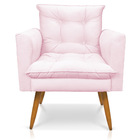 Kit 2 Poltronas Tais Suede Rosa Bebê Pés Palito Castanho - D'