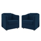 Kit 2 Poltronas Tina Para Barbearia Recepção Suede Azul Marin