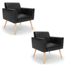 Kit 2 Poltronas Viena Gomada Corano Preto Pés Palito Natural