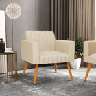 Kit 2 Poltronas Viena Gomada Corino Bege Pés Palito Castanho