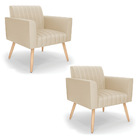 Kit 2 Poltronas Viena Gomada Corino Bege Pés Palito Natural