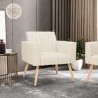 Kit 2 Poltronas Viena Gomada Linho Bege A19 Pés Palito Natural